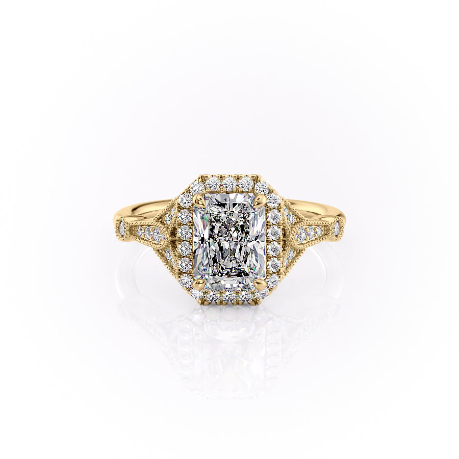 The Halo Stephanie Set With A 1.5 Carat Radiant Lab Diamond
