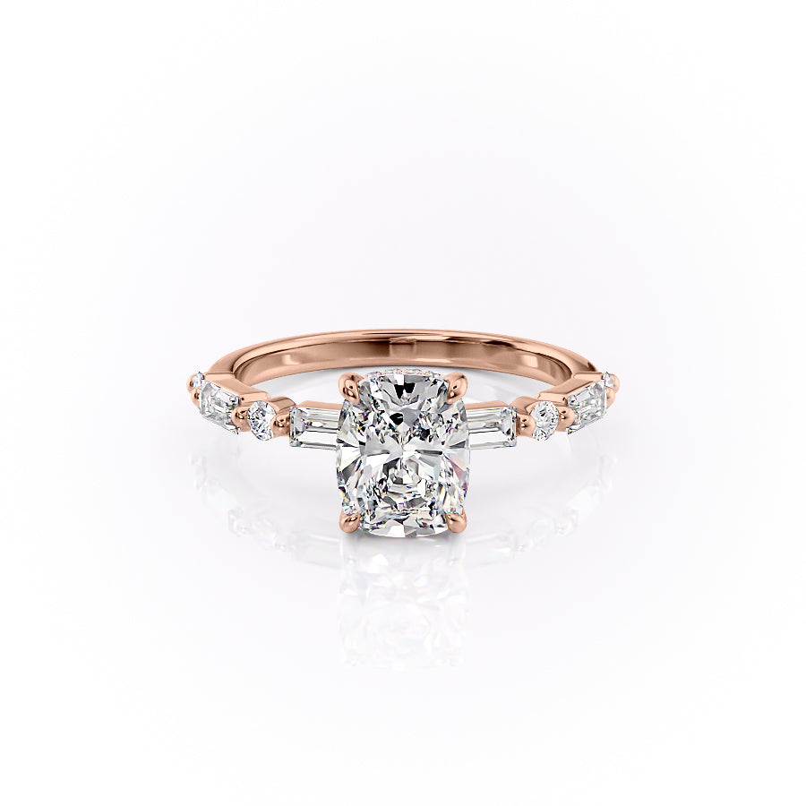 The Patricia Set With A 2.5 Carat Elongated Cushion Lab Diamond