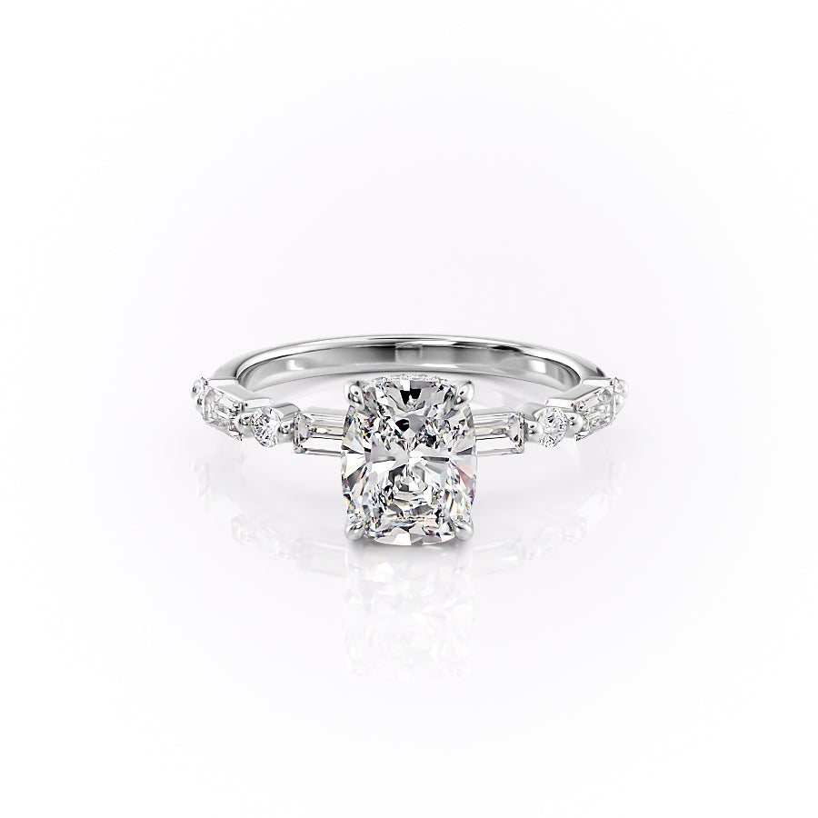 The Patricia Set With A 3 Carat Elongated Cushion Moissanite