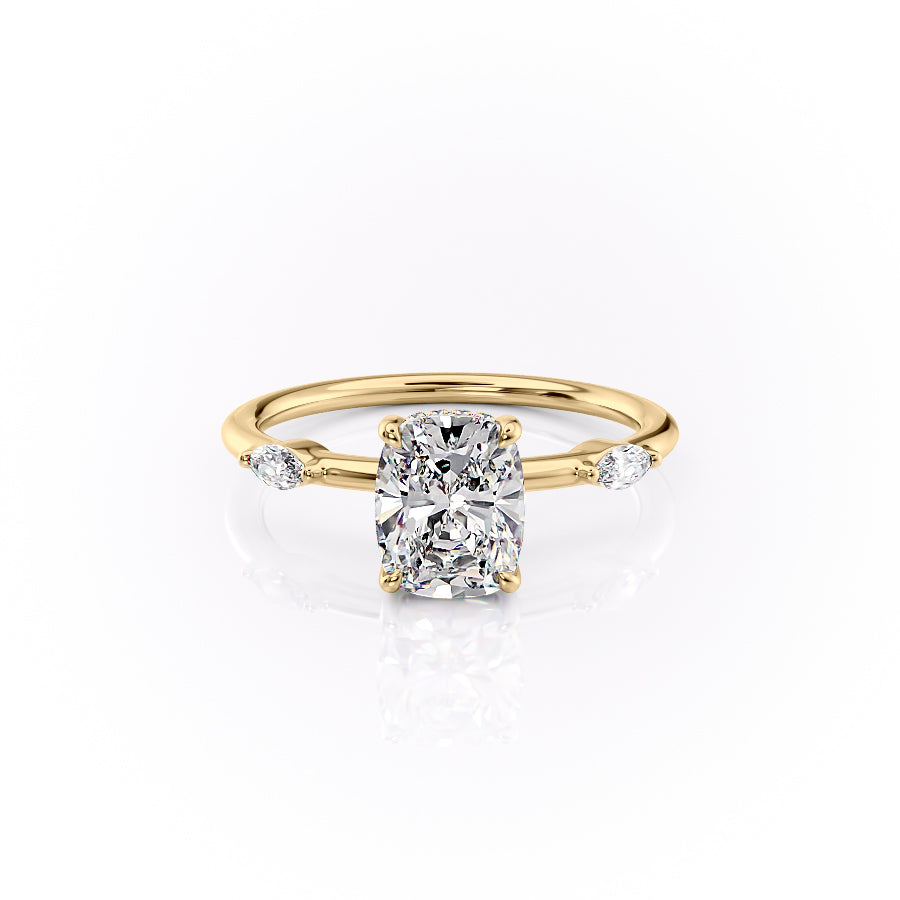 The Nicole Set With A 2.5 Carat Elongated Cushion Lab Diamond