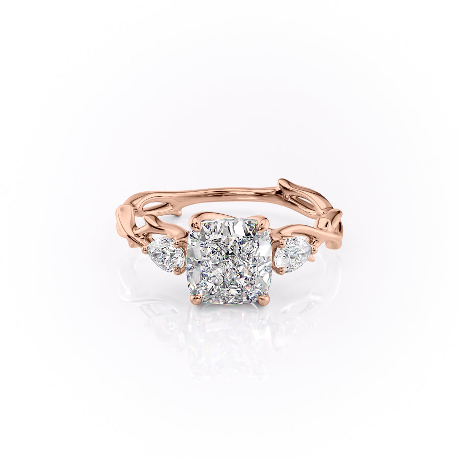 The Three Stone Twig Set With A 1.5 Carat Cushion Moissanite