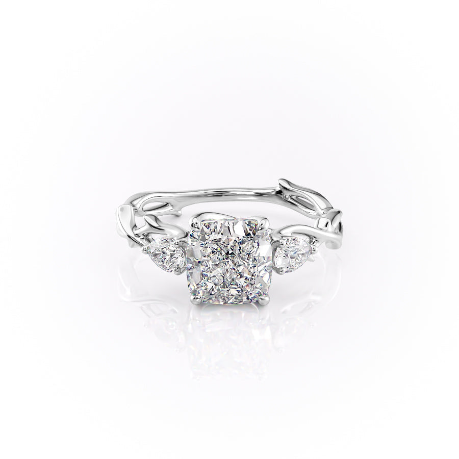 The Three Stone Twig Set With A 2.5 Carat Cushion Moissanite