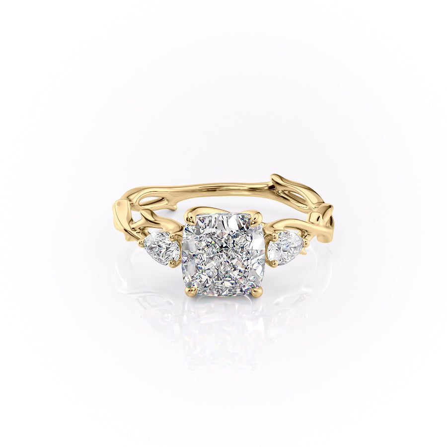 The Three Stone Twig Set With A 2.5 Carat Cushion Lab Diamond