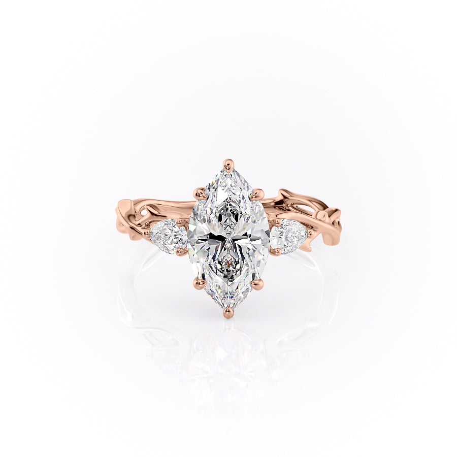 The Three Stone Twig Set With A 1.5 Carat Marquise Lab Diamond