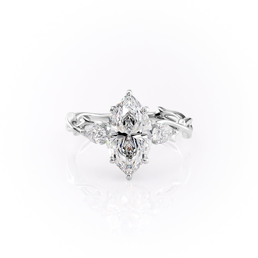 The Three Stone Twig Set With A 4.5 Carat Marquise Moissanite