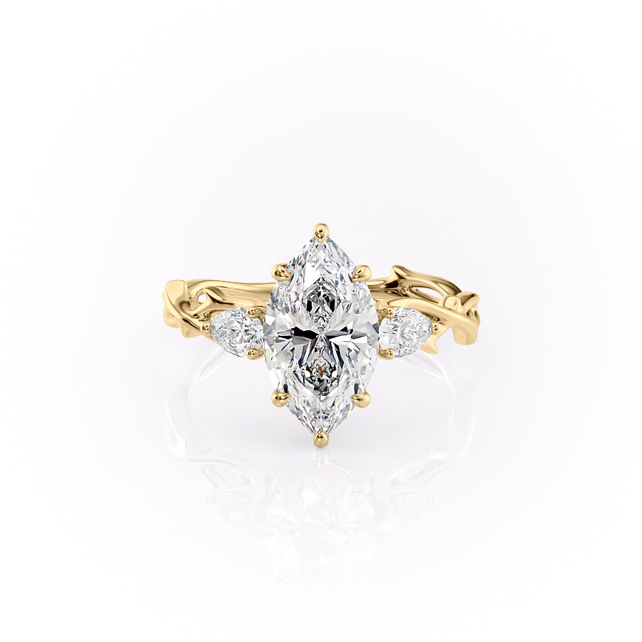 The Three Stone Twig Set With A 1.5 Carat Marquise Lab Diamond