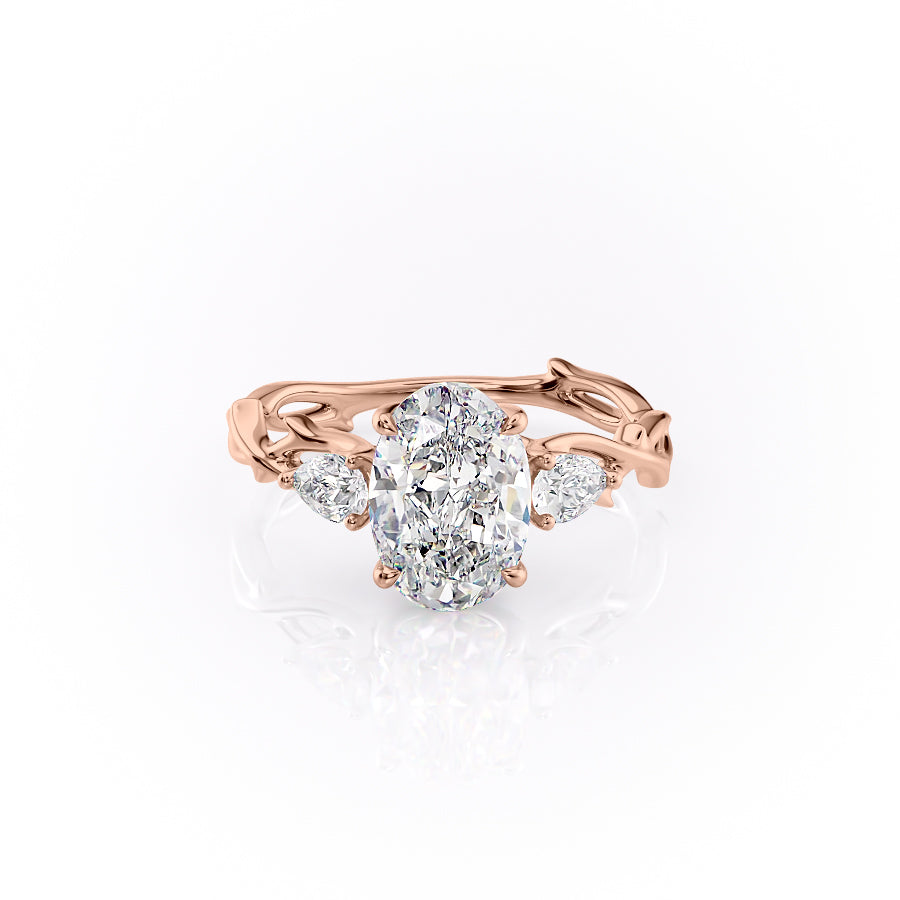 The Three Stone Twig Set With A 2.5 Carat Oval Lab Diamond