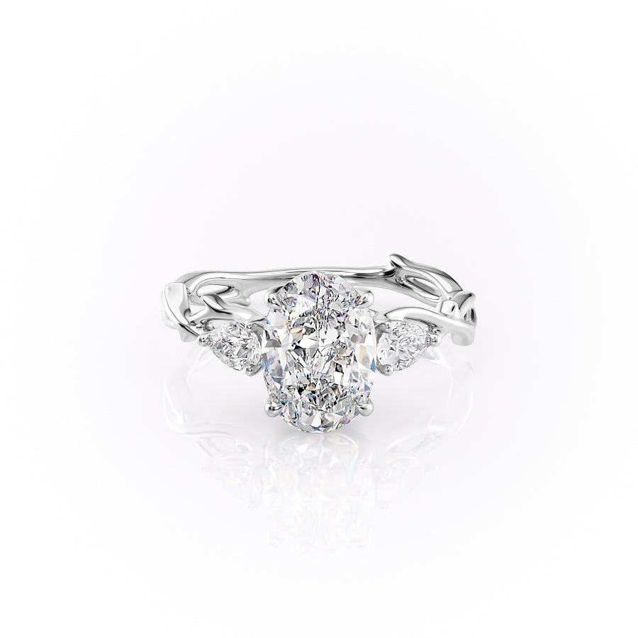 The Three Stone Twig Set With A 1.5 Carat Oval Lab Diamond