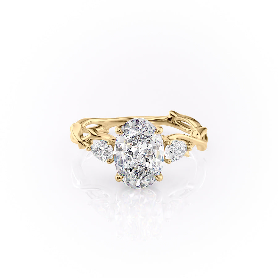 The Three Stone Twig Set With A 3.5 Carat Oval Moissanite