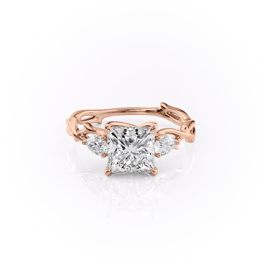 The Three Stone Twig Set With A 2.5 Carat Princess Lab Diamond