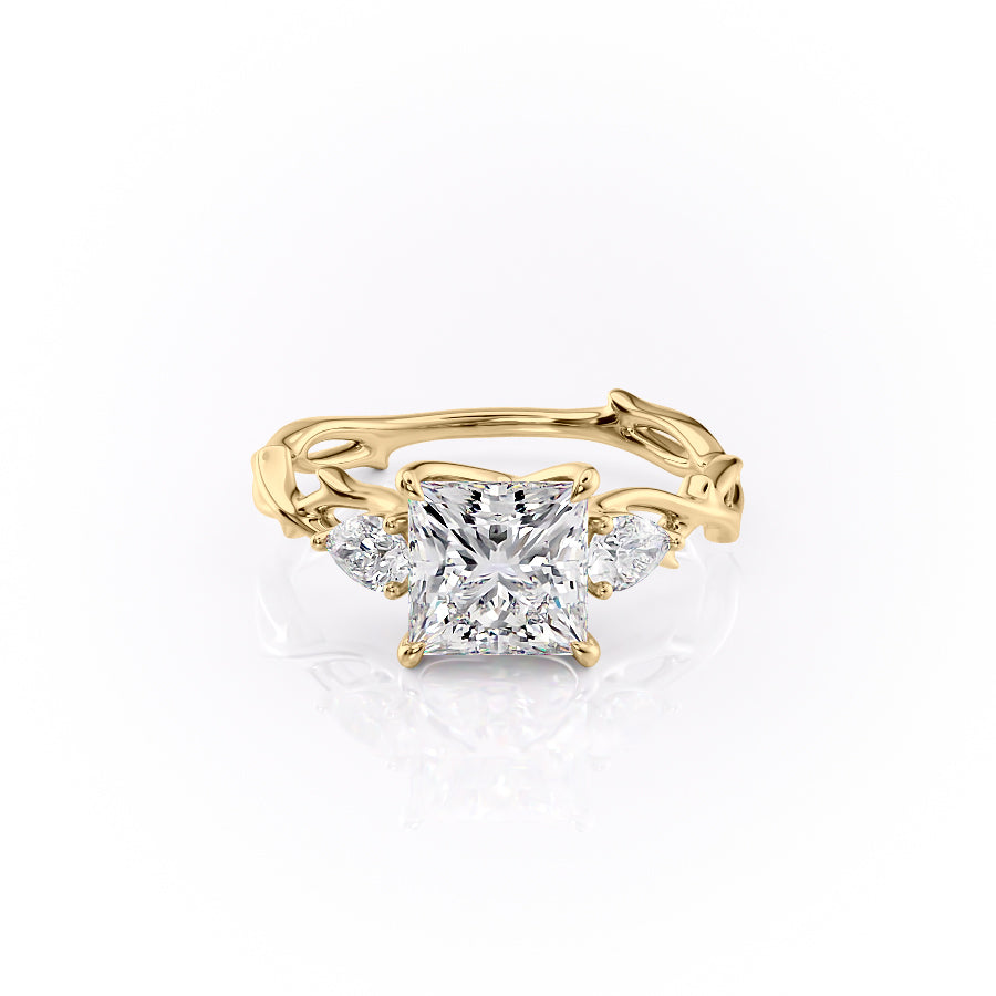 The Three Stone Twig Set With A 1.5 Carat Princess Lab Diamond