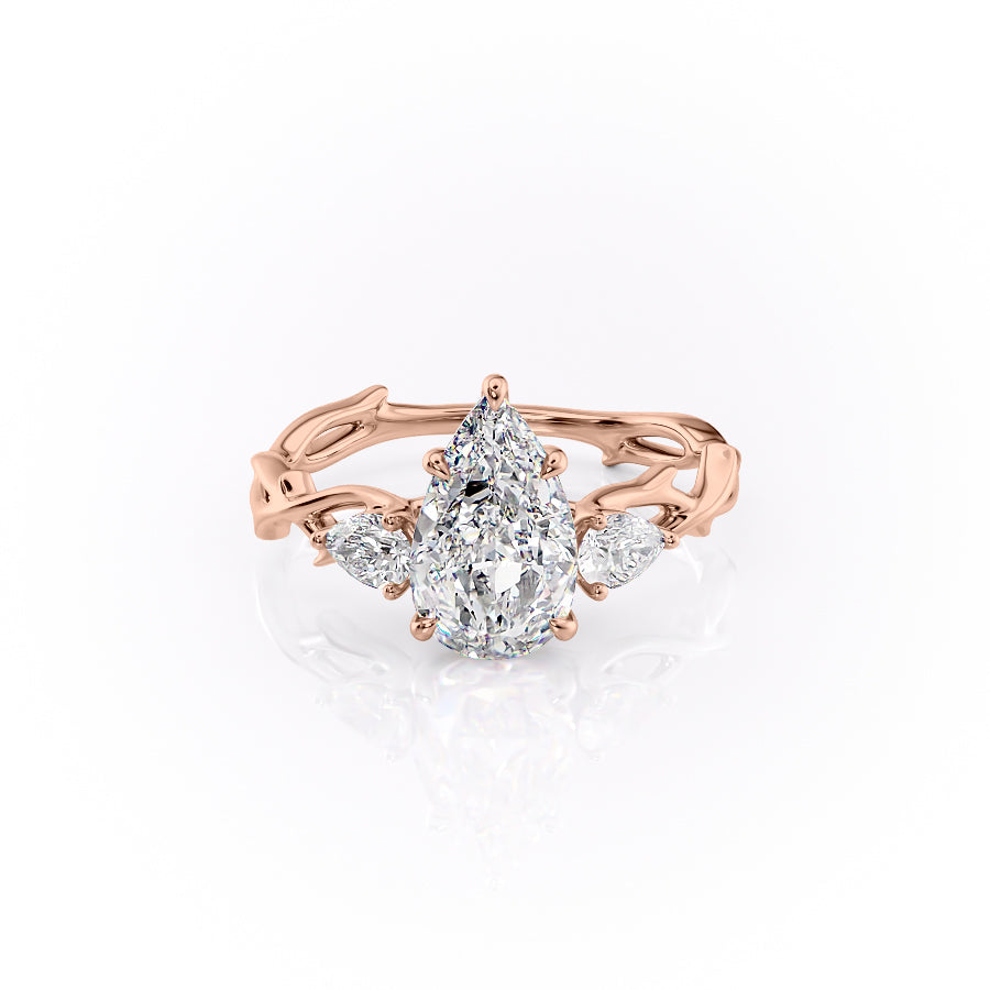 The Three Stone Twig Set With A 1 Carat Pear Lab Diamond