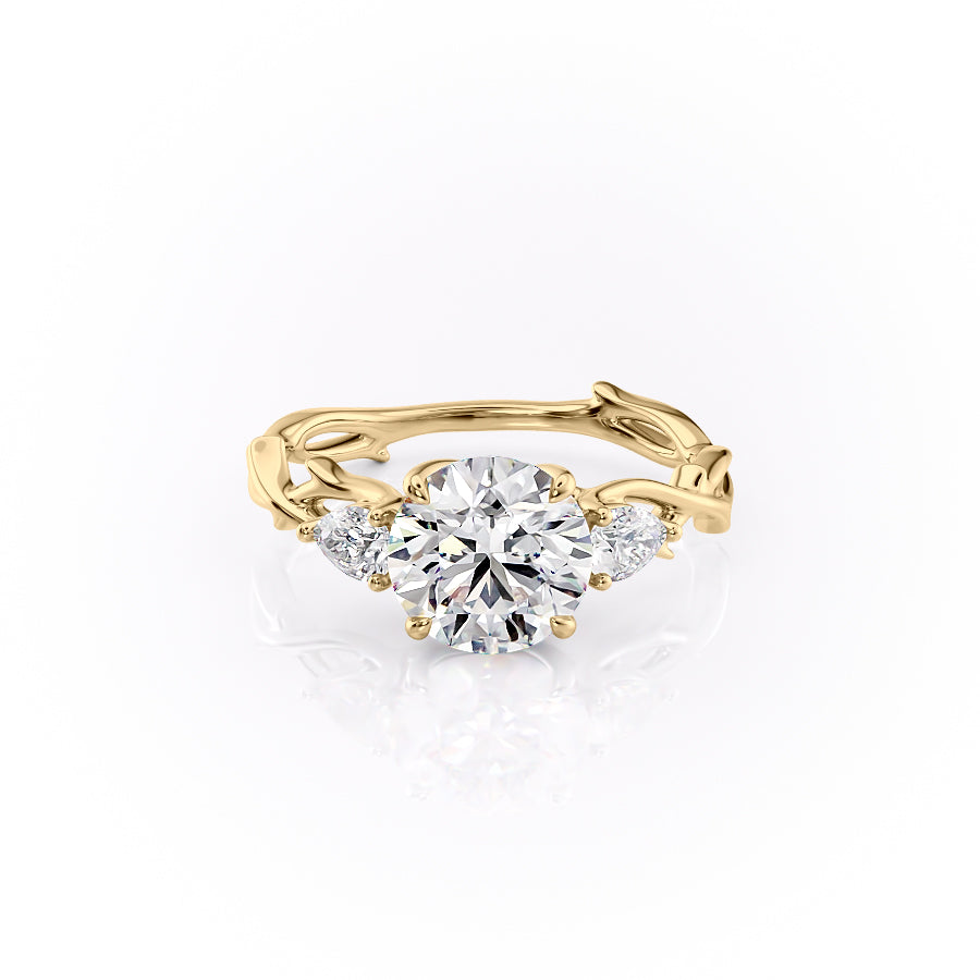 The Three Stone Twig Set With A 2.5 Carat Round Lab Diamond