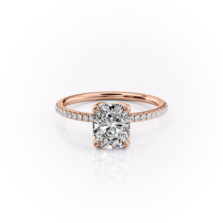 The Pave Lisa Set With A 3 Carat Elongated Cushion Lab Diamond