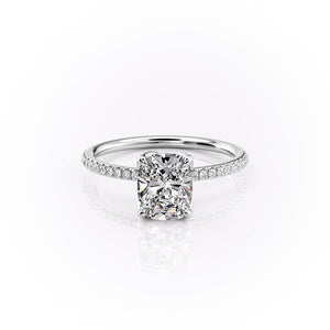 The Pave Lisa Set With A 1.5 Carat Elongated Cushion Lab Diamond
