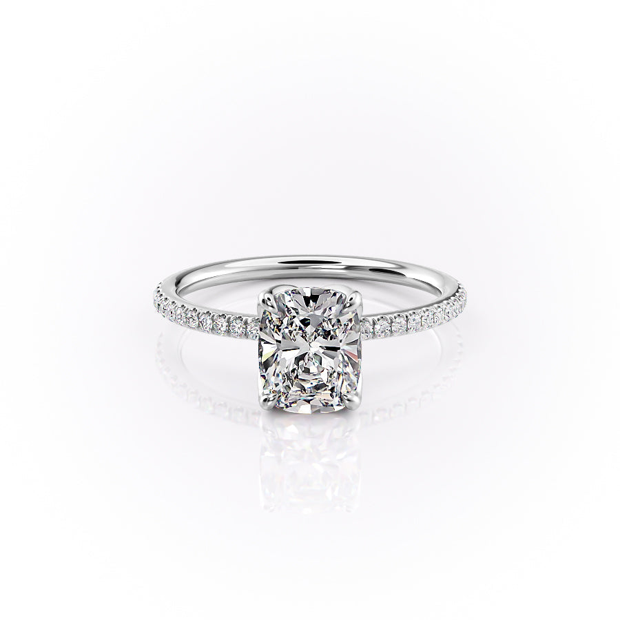 The Pave Lisa Set With A 3 Carat Elongated Cushion Lab Diamond