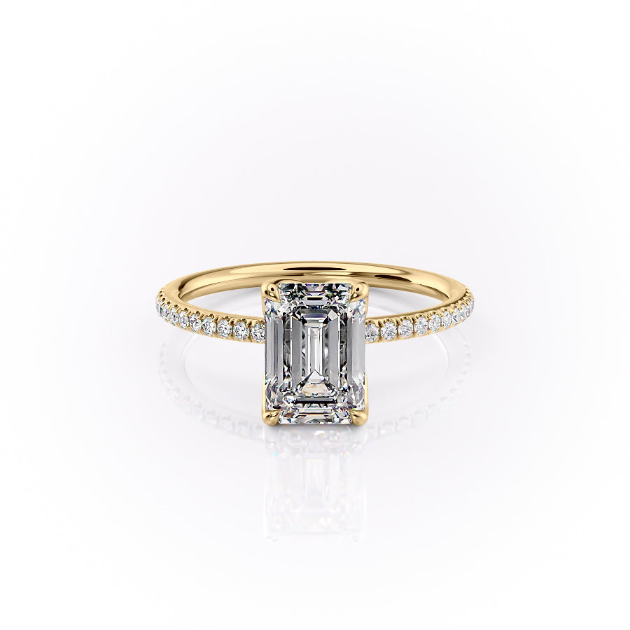 The Pave Lisa Set With A 1.5 Carat Emerald Moissanite
