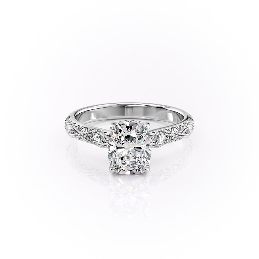 The Claudia Set With A 4.5 Carat Elongated Cushion Moissanite