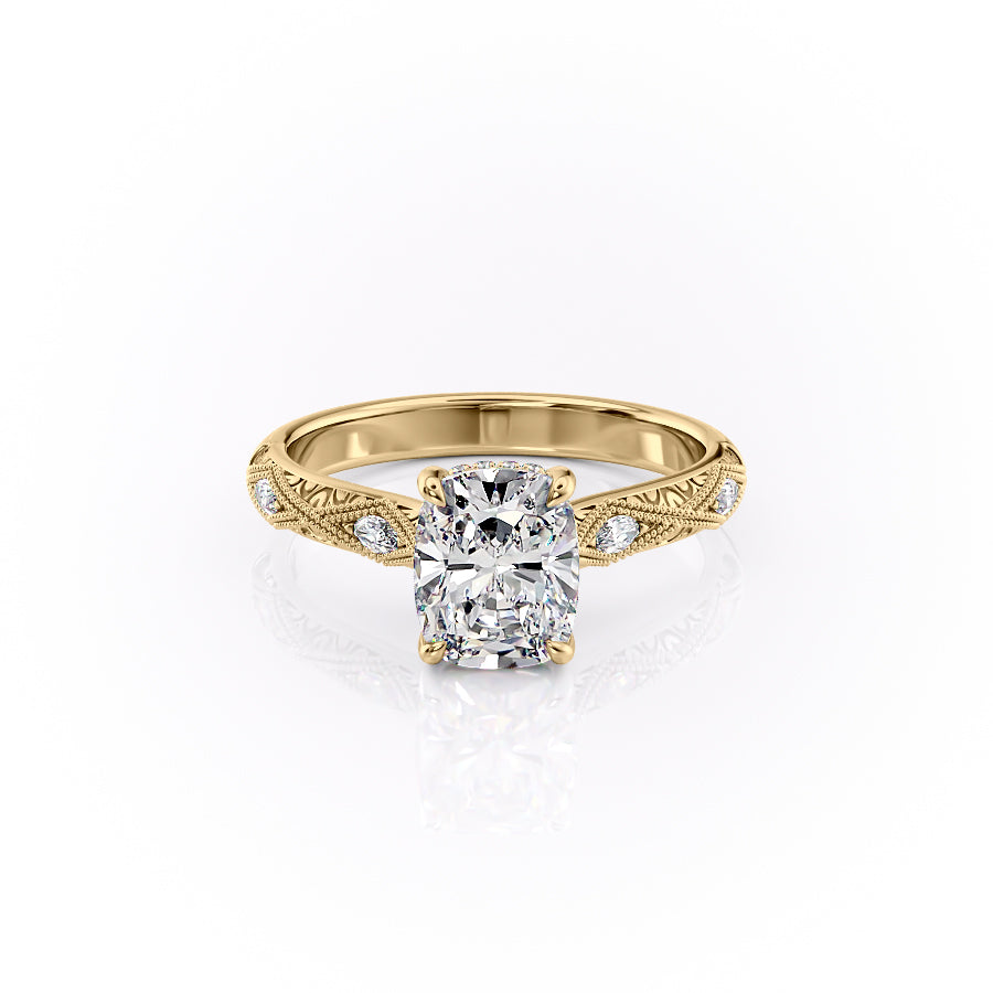 The Claudia Set With A 3 Carat Elongated Cushion Moissanite
