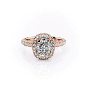 The Kylie Set With A 4 Carat Elongated Cushion Moissanite