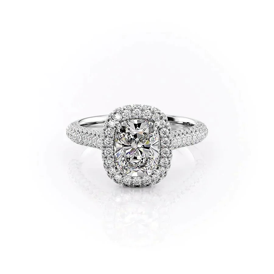 The Kylie Set With A 4.5 Carat Elongated Cushion Moissanite