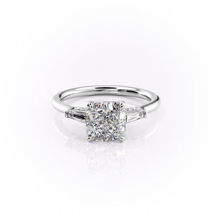 The Baguettes Megan Set With A 4 Carat Cushion Moissanite