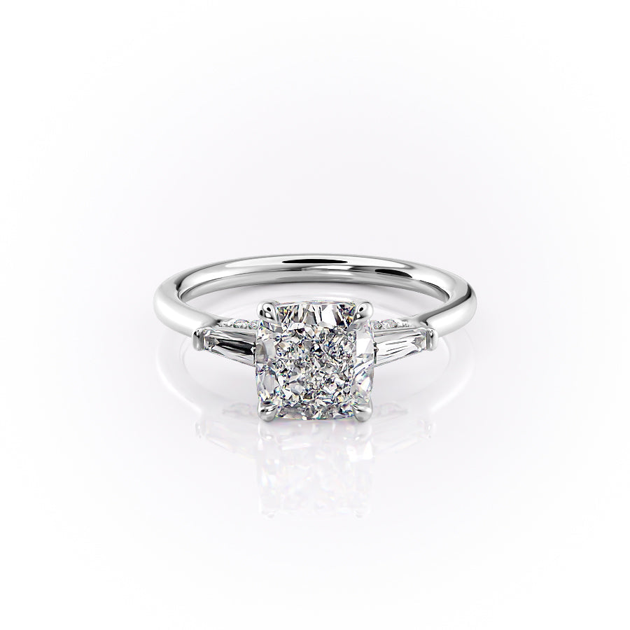 The Baguettes Megan Set With A 5 Carat Cushion Moissanite
