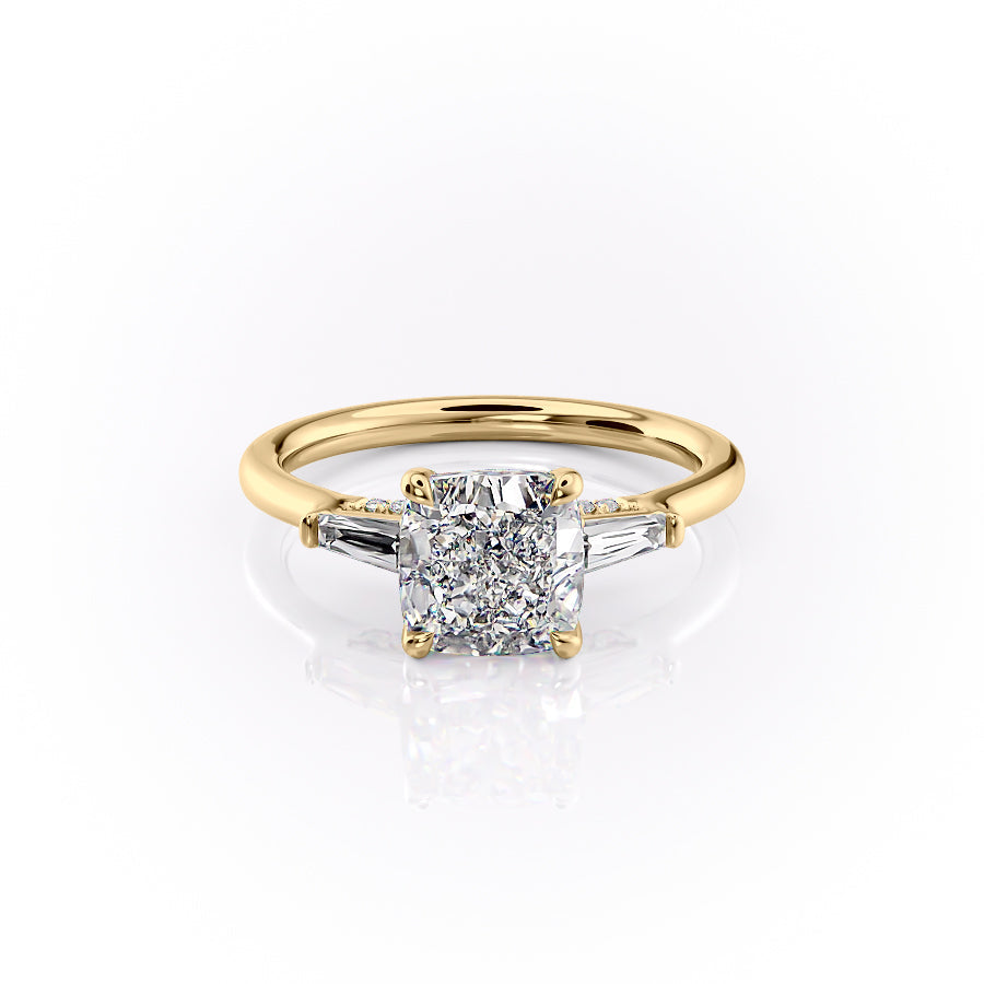 The Baguettes Megan Set With A 3.5 Carat Cushion Moissanite