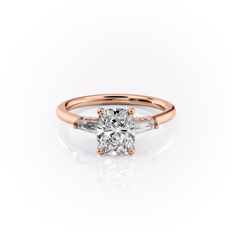 The Baguettes Megan Set With A 3 Carat Elongated Cushion Lab Diamond