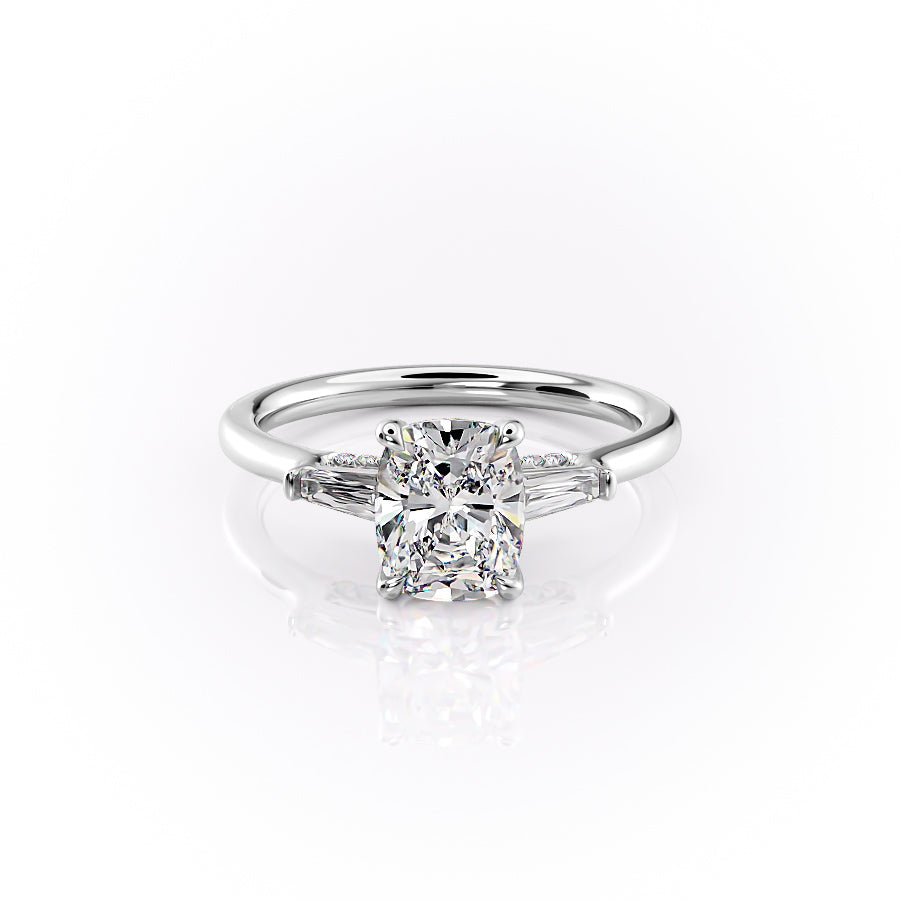 The Baguettes Megan Set With A 4.5 Carat Elongated Cushion Moissanite