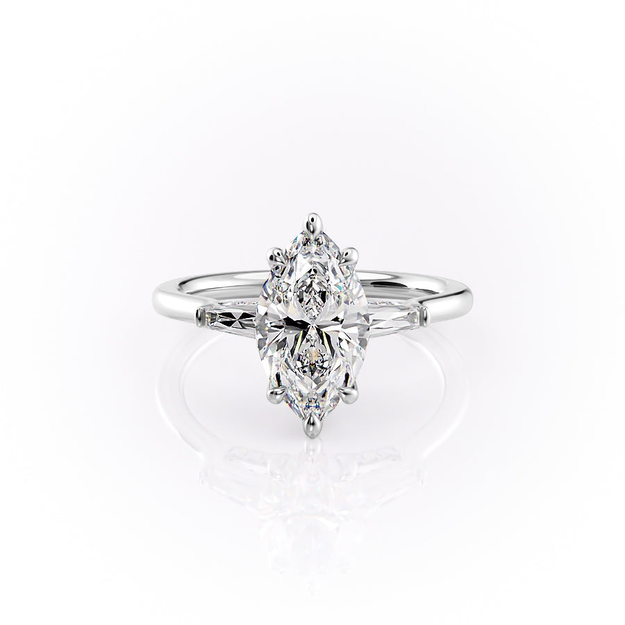 The Baguettes Megan Set With A 3 Carat Marquise Lab Diamond