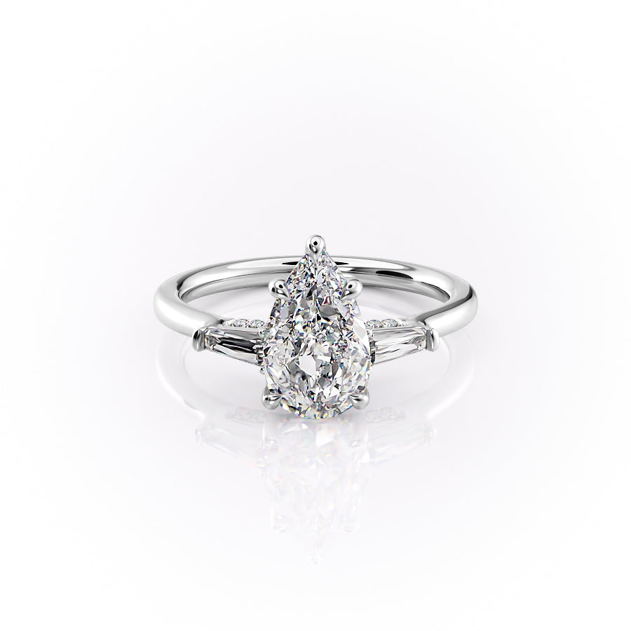 The Baguettes Megan Set With A 1.5 Carat Pear Lab Diamond