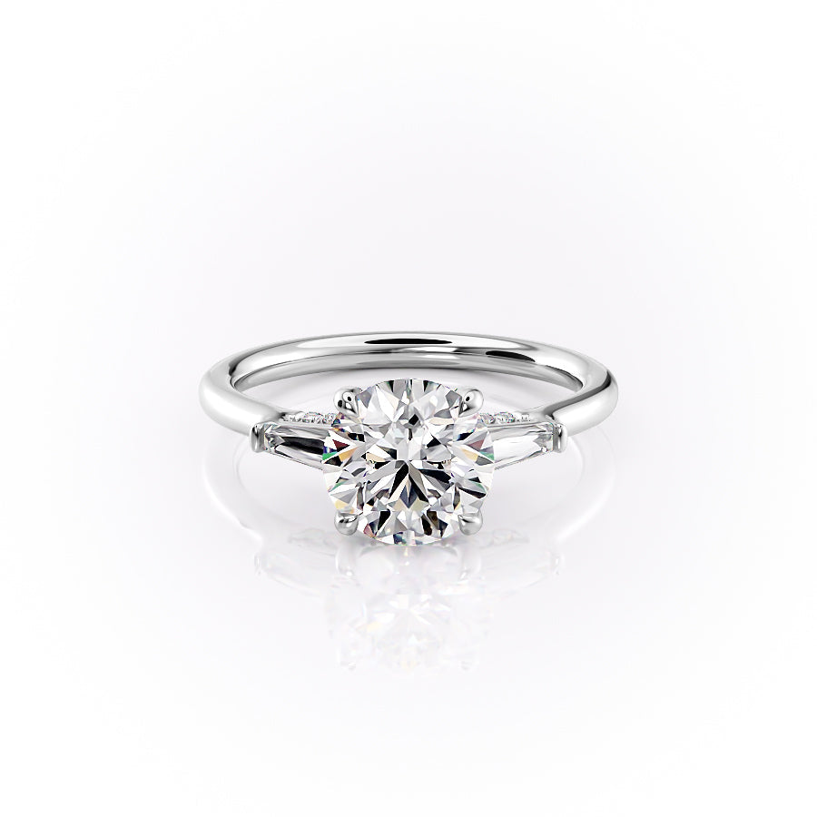 The Baguettes Megan Set With A 3 Carat Round Moissanite