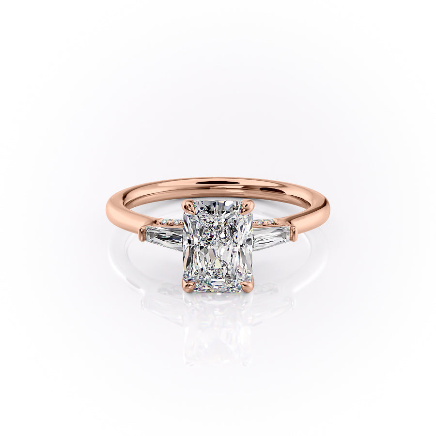 The Baguettes Megan Set With A 4 Carat Radiant Moissanite