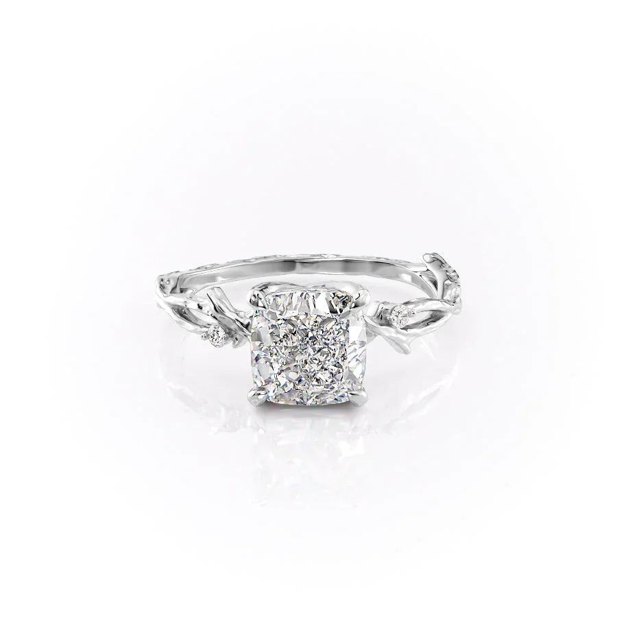 The Textured Twig Set With A Cushion Moissanite