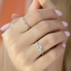 The Three Stone Twig Set With A 2.5 Carat Cushion Moissanite