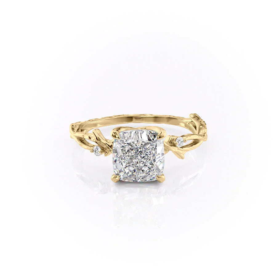 The Textured Twig Set With A 2.5 Carat Cushion Lab Diamond
