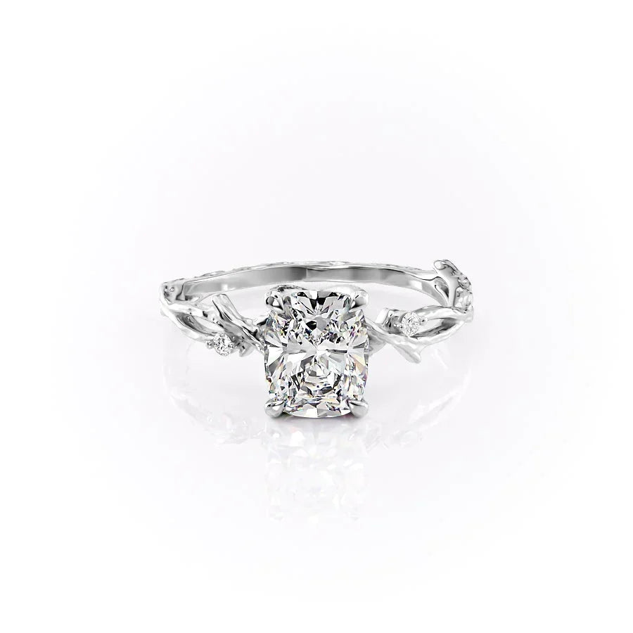 The Textured Twig Set With A Elongated Cushion Moissanite