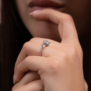The Textured Twig Set With A 1 Carat Elongated Cushion Lab Diamond
