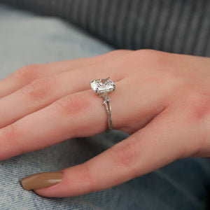 The Textured Twig Set With A 1 Carat Elongated Cushion Lab Diamond