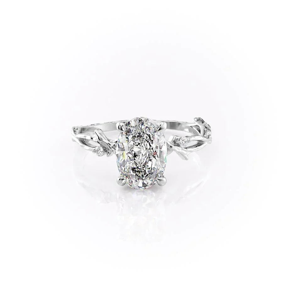 The Textured Twig Set With A Oval Moissanite