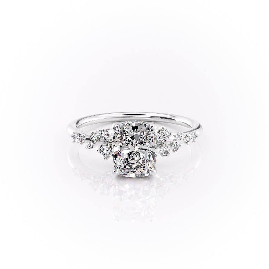 The Emma Set With A 2.5 Carat Elongated Cushion Lab Diamond