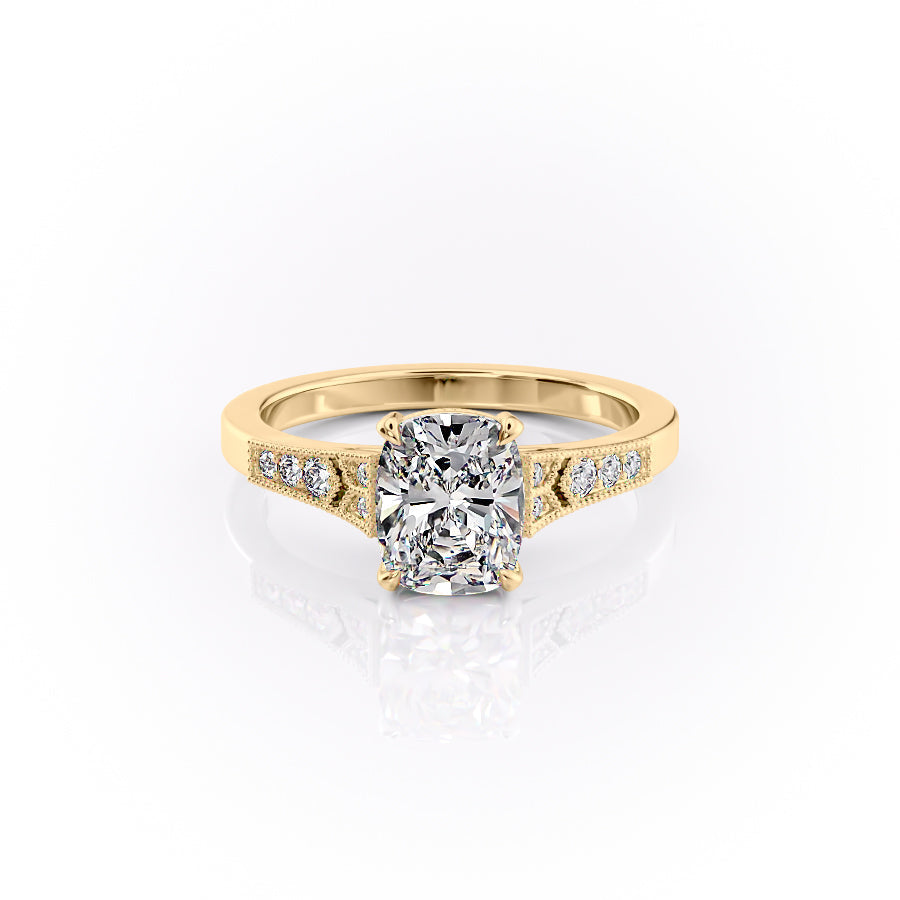 The Dianne Set With A 2 Carat Elongated Cushion Lab Diamond