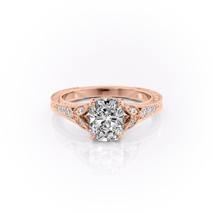 The Violet Set With A 4 Carat Elongated Cushion Moissanite