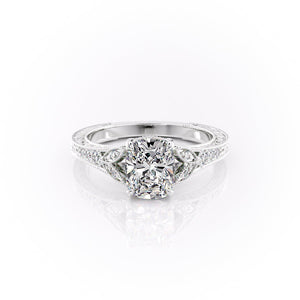 The Violet Set With A 4.5 Carat Elongated Cushion Moissanite