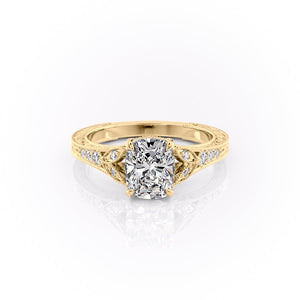 The Violet Set With A 2.5 Carat Elongated Cushion Moissanite