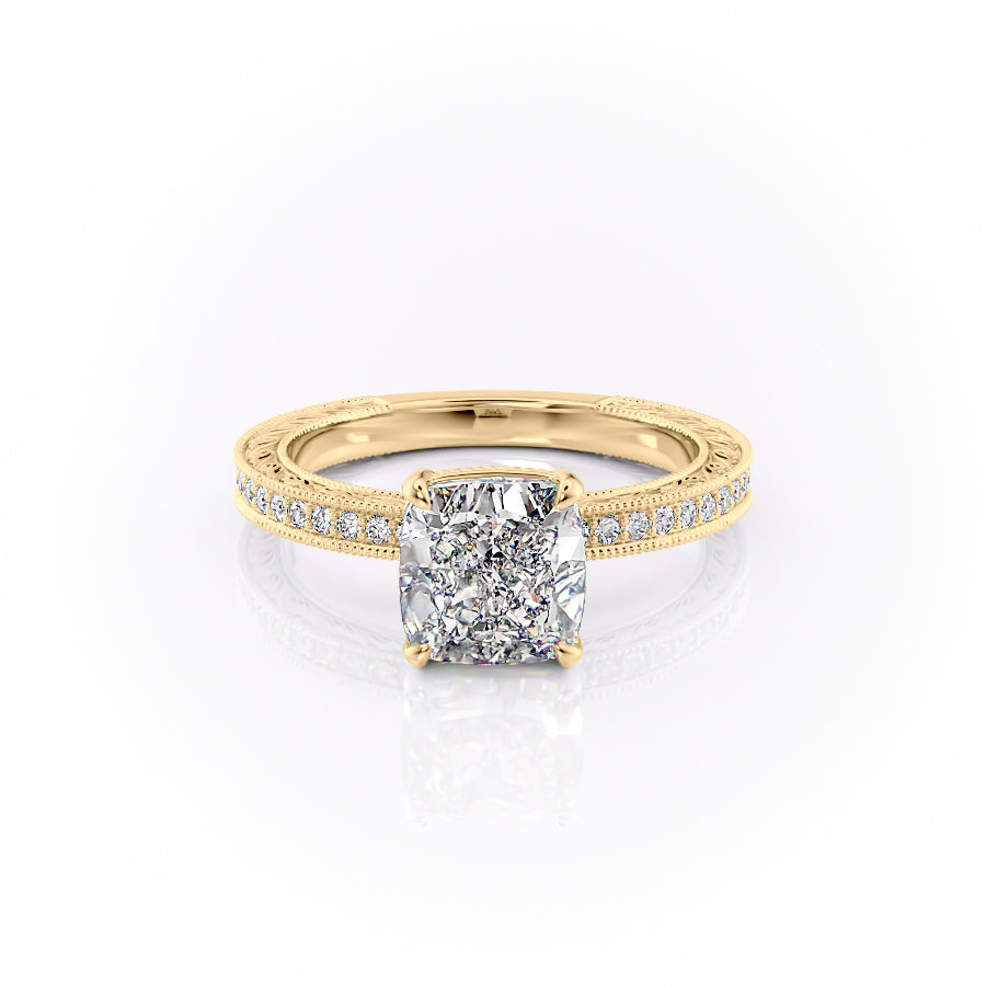 The Pave Sierra Set With A 2.5 Carat Cushion Moissanite