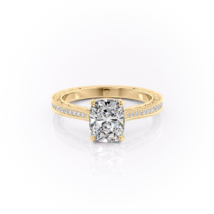 The Pave Cathedral Sierra Set With A 4 Carat Elongated Cushion Moissanite