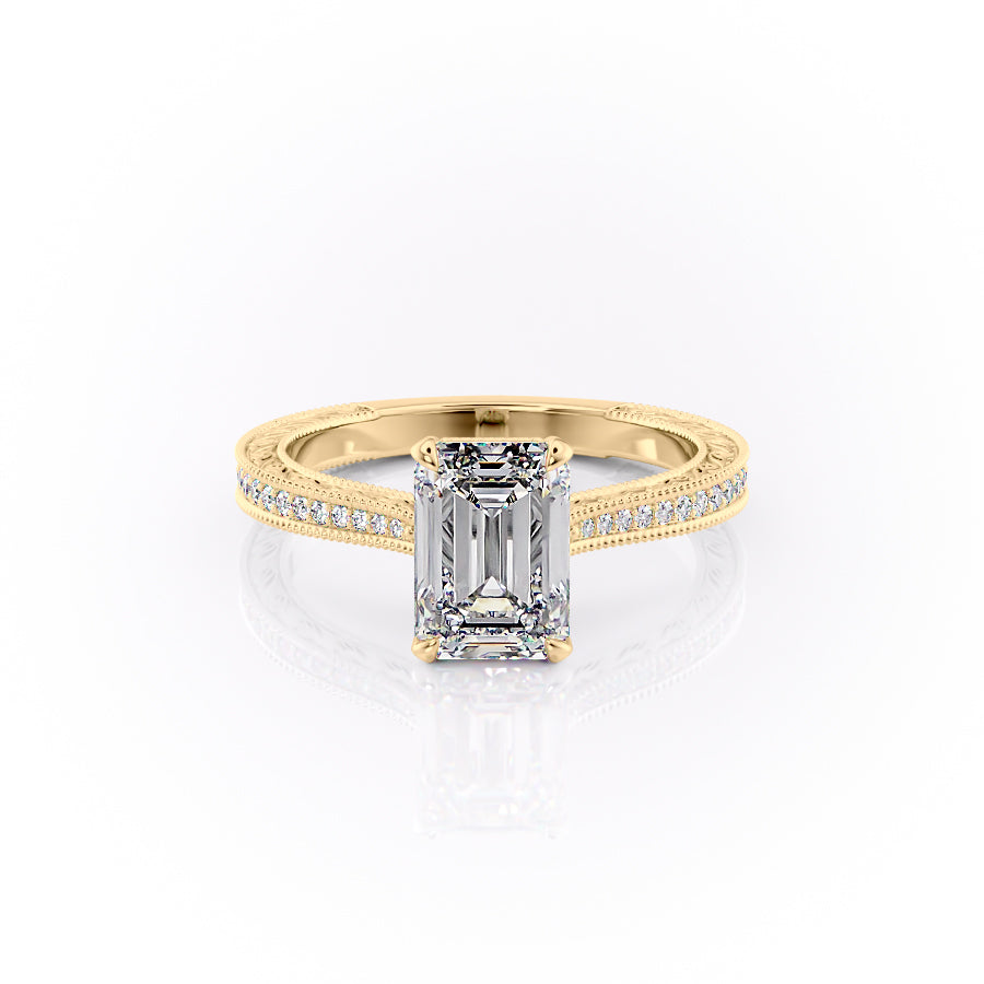 The Pave Cathedral Sierra Set With A 1.5 Carat Emerald Moissanite