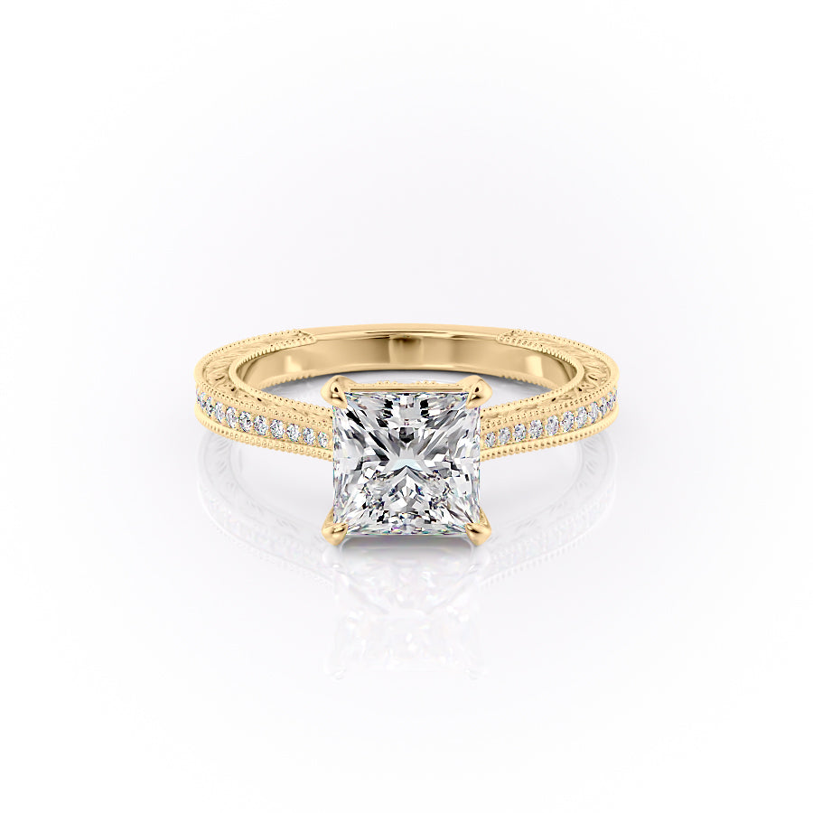 The Pave Cathedral Sierra Set With A 1.5 Carat Princess Moissanite
